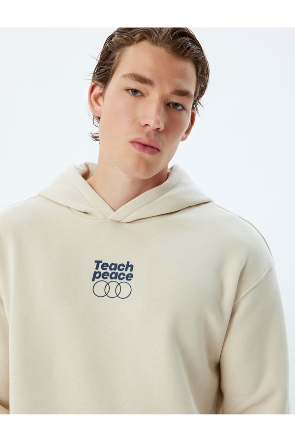 Koton Koton Hooded Sweatshirt Oversize Slogan Printed Kangaroo Pocket Detail Raised Cotton Blend