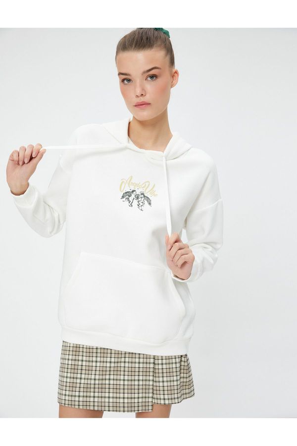 Koton Koton Hooded Sweatshirt Printed Relaxed Cut Kangaroo With Pocket