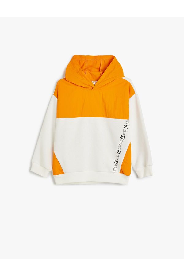 Koton Koton Hooded Sweatshirt Slogan Printed Color Block