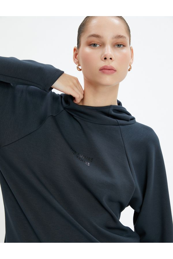 Koton Koton Hooded Sweatshirt Stand Collar Comfortable Cut Modal Fabric Soft Hand Textured