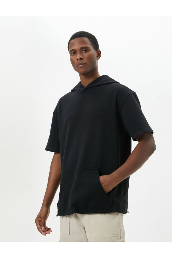 Koton Koton Hooded T-Shirt Short Sleeve Kangaroo Pocket Detail Off Shoulders