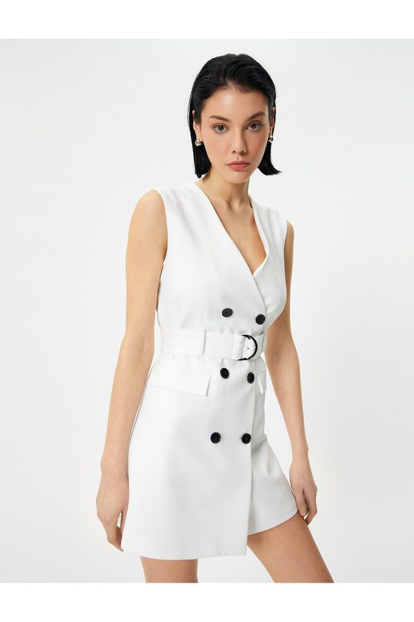 Koton Koton Jacket Dress Double Breasted Buttoned Belted V Neck