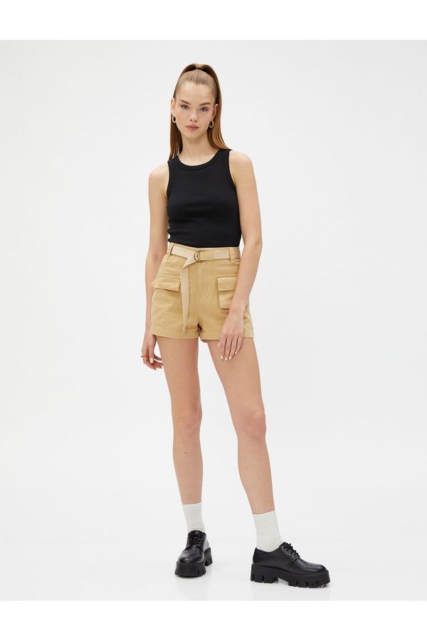 Koton Koton Jeans Shorts With Belt Detailed High Waist Pockets.