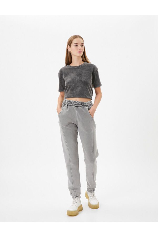Koton Koton Jogger Sweatpants Faded Effect High Waist with Pockets. Comfortable Fit. Cotton.