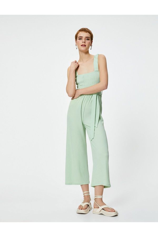 Koton Koton Jumpsuit Thick Straps Short Plain Wide Leg Square Neck