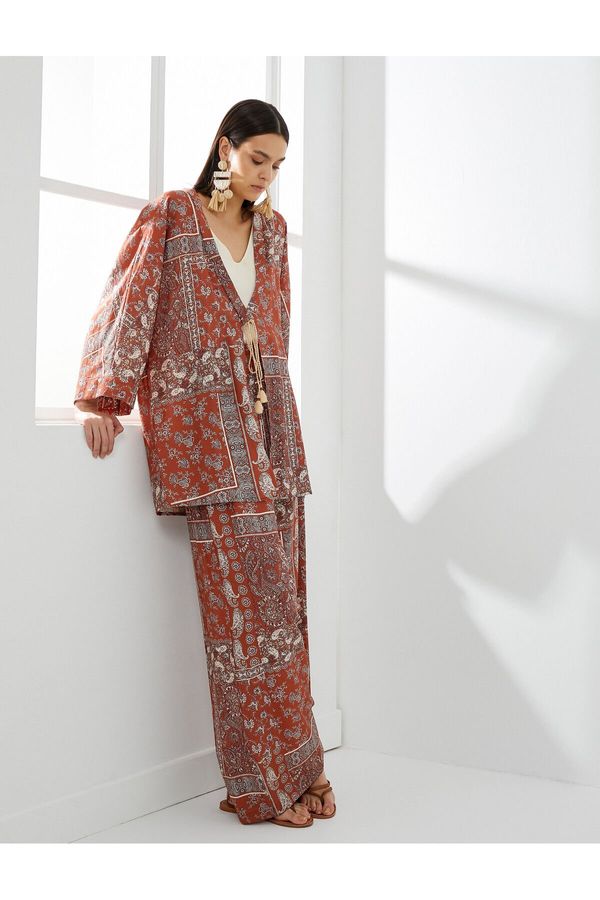 Koton Koton Kimono Ethnic Patterned Tie Detailed Viscose