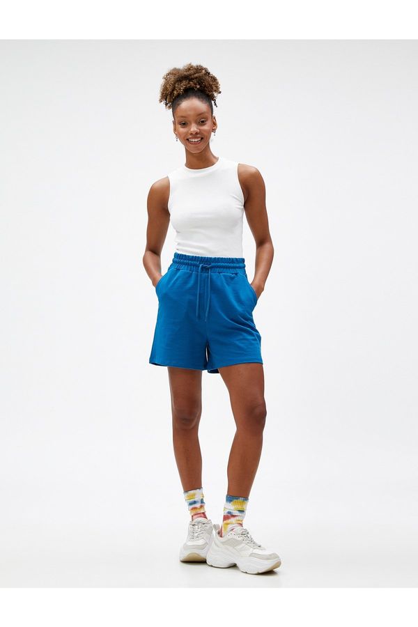Koton Koton Knitted Cotton Shorts with Lace Waist and Pocket Detail