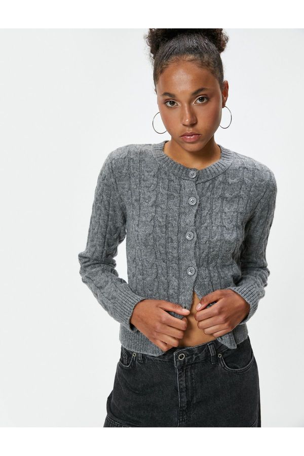 Koton Koton Knitted Hair Knit Textured Buttoned Cardigan