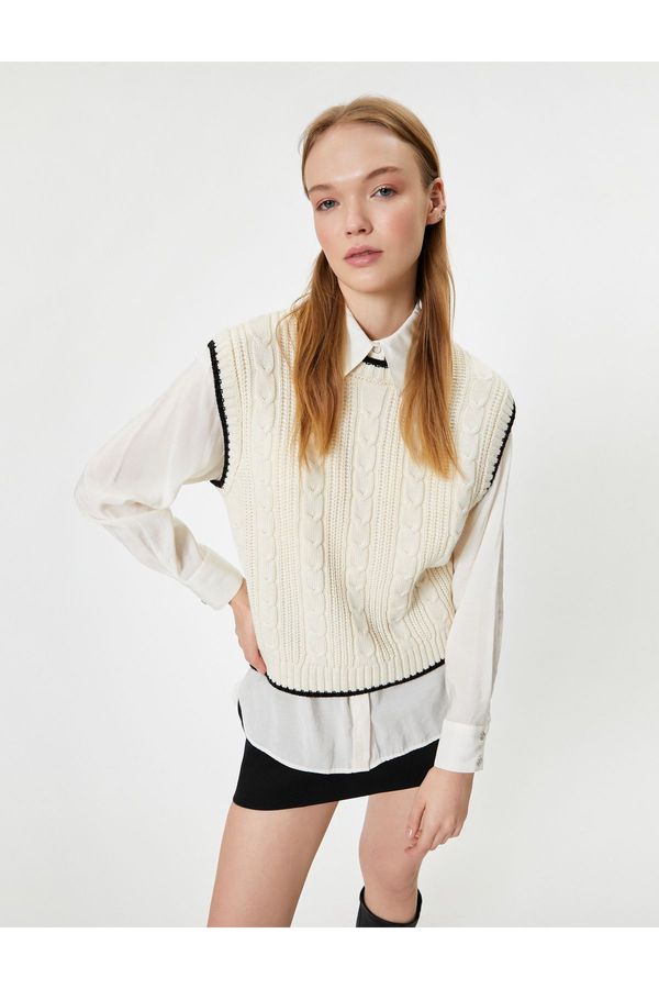 Koton Koton Knitwear Knit Textured Sleeveless Sweater Crew Neck