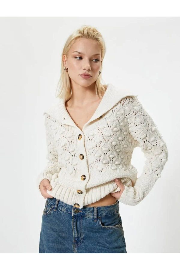 Koton Koton Knitwear Knitted Cardigan Openwork Long Sleeve Stand Collar Buttoned