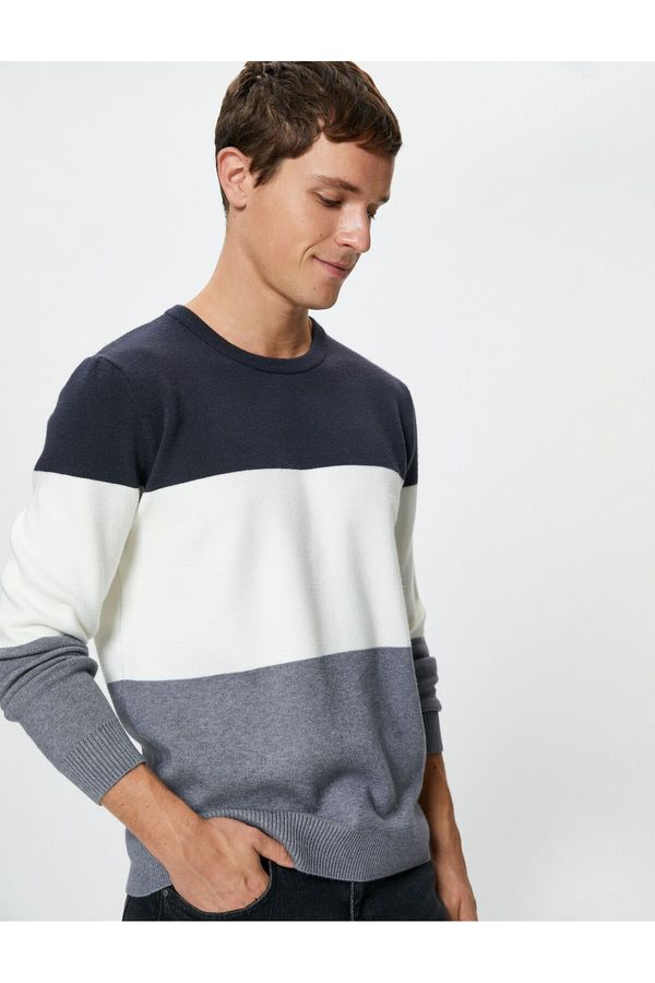 Koton Koton Knitwear Sweater Crew Neck Color Block Long Sleeve