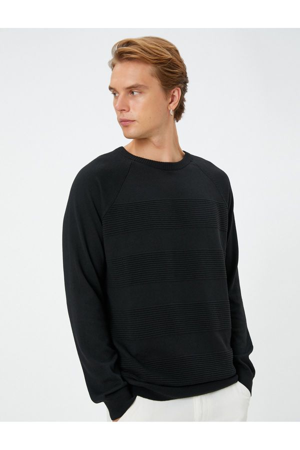 Koton Koton Knitwear Sweater Crew Neck Textured Slim Fit Raglan Sleeve