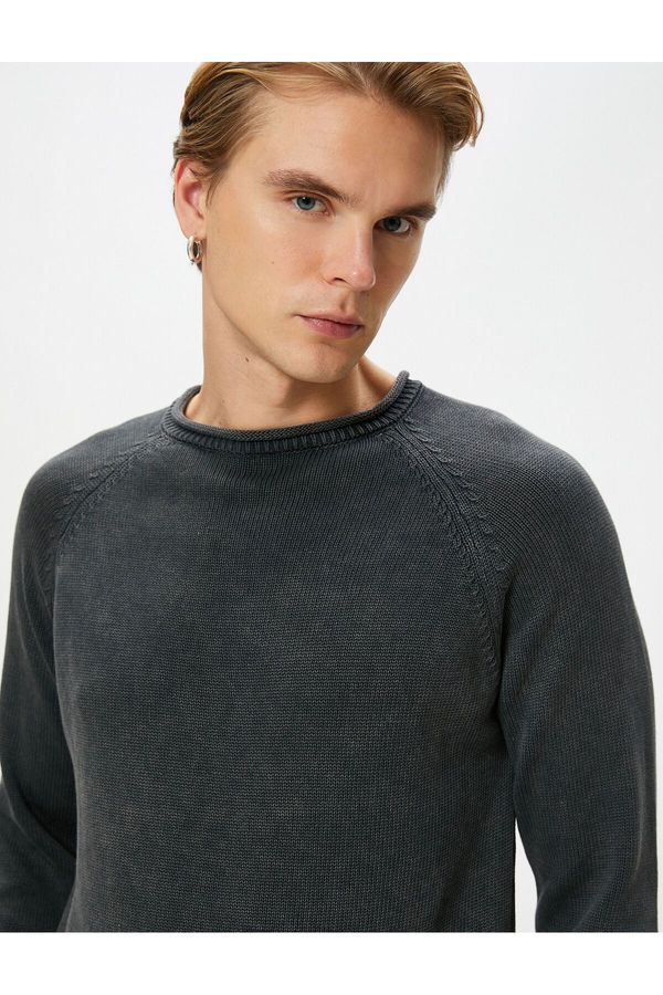 Koton Koton Knitwear Sweater Washed Crew Neck Stitch Detail Cotton