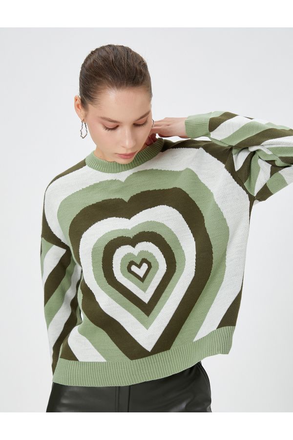 Koton Koton Knitwear Sweater With Heart Multicolored Long Sleeved Crew Neck.
