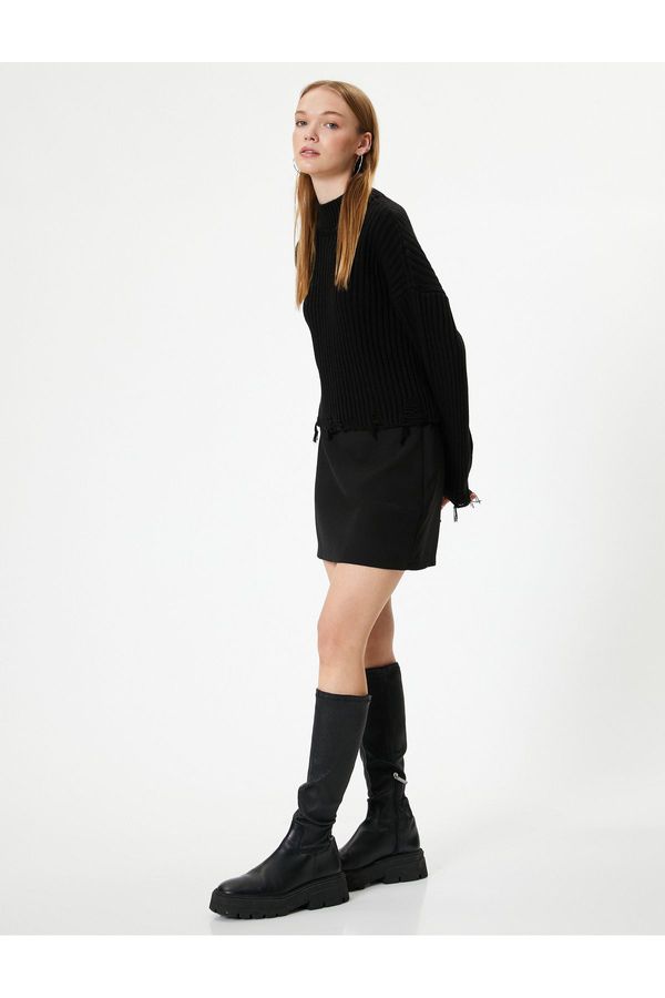 Koton Koton KT - Turtleneck Sweater Long Sleeve Camisole with Frayed Detail