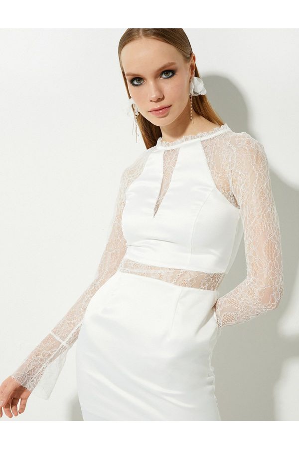 Koton Koton Lace Detailed Satin Mini Bridal Dress