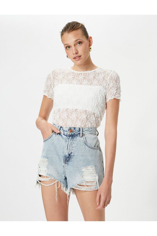 Koton Koton Lace Short Sleeve T-Shirt