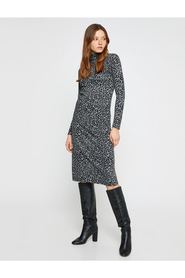 Koton Koton Leopard Pattern Dress Turtleneck Long Sleeve