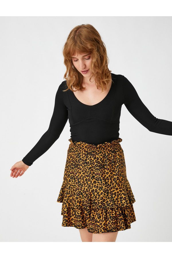 Koton Koton Leopard Patterned Ruffle Skirt With Elastic Waist.