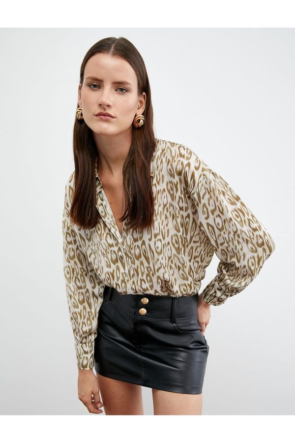 Koton Koton Leopard Print Long Sleeve Shirt