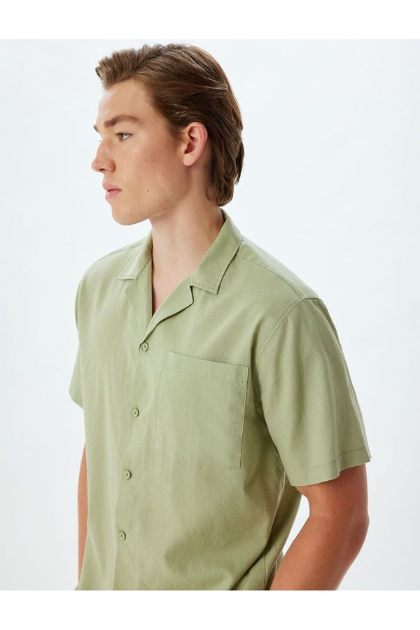 Koton Koton Linen Blend Shirt Short Sleeve Basic Pocket Detail