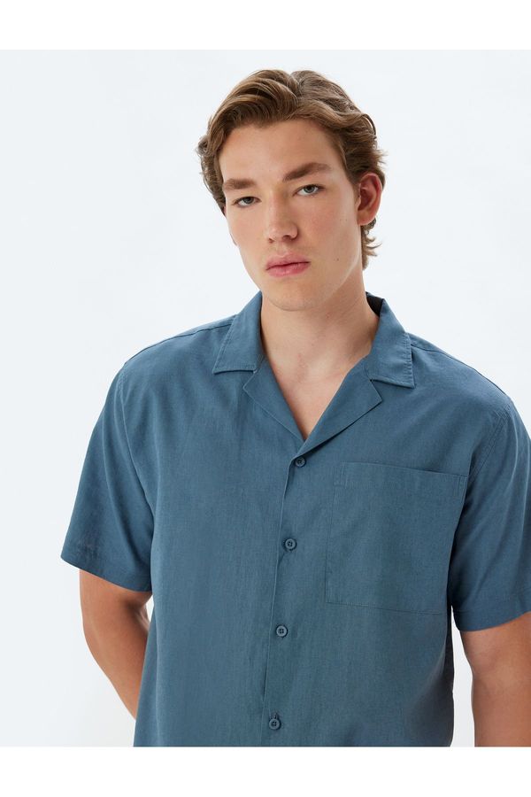 Koton Koton Linen Blend Shirt Short Sleeve Basic Pocket Detail