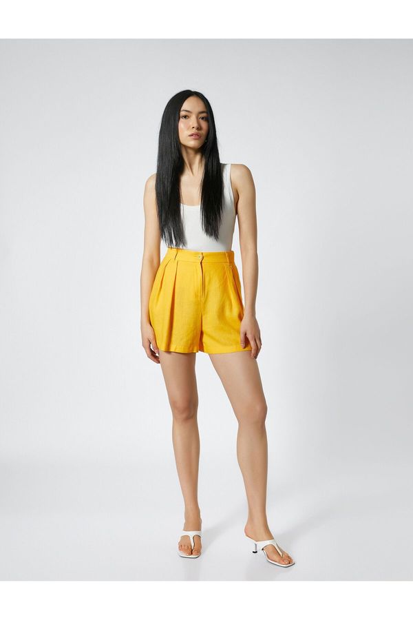 Koton Koton Linen Blended Shorts Wide Cut Pleated