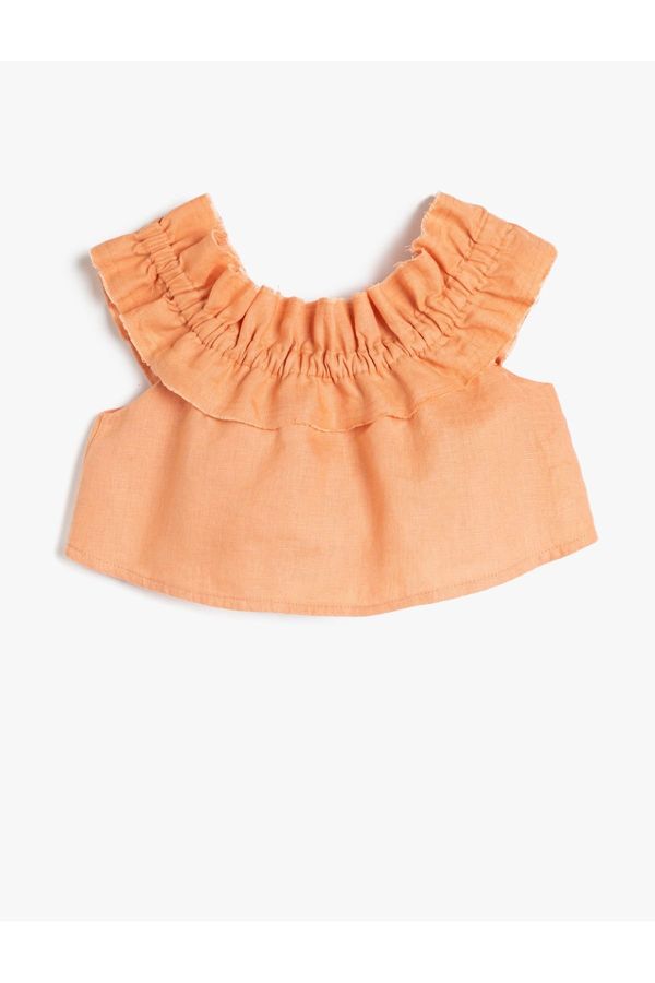 Koton Koton Linen Blouse Crop Off Shoulder Ruffles