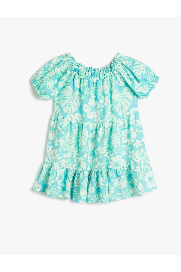 Koton Koton Linen Dress Floral Balloon Sleeve Tiered