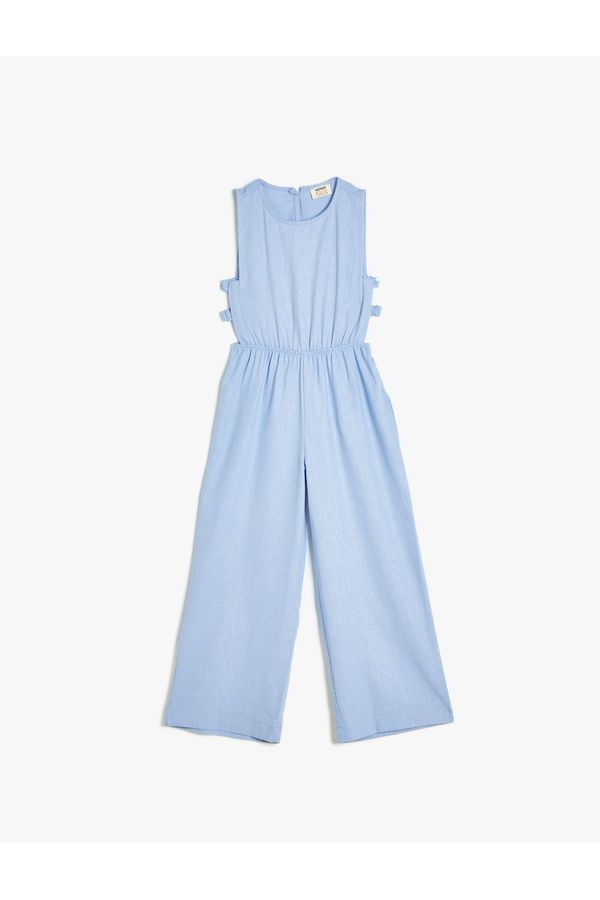 Koton Koton Linen Jumpsuit Full Length Sleeveless Round Neck Window Detailed