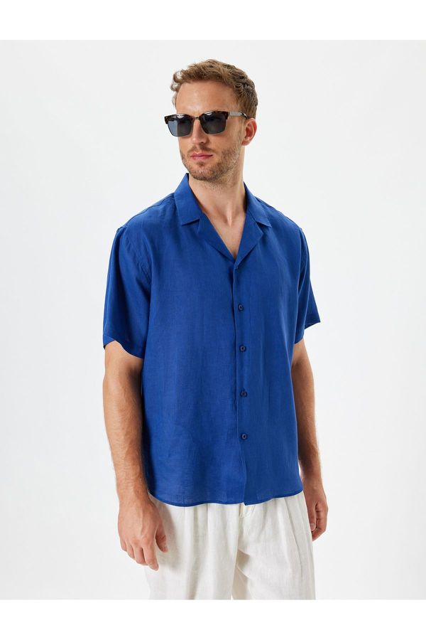 Koton Koton Linen Shirt Basic Turn-down Collar
