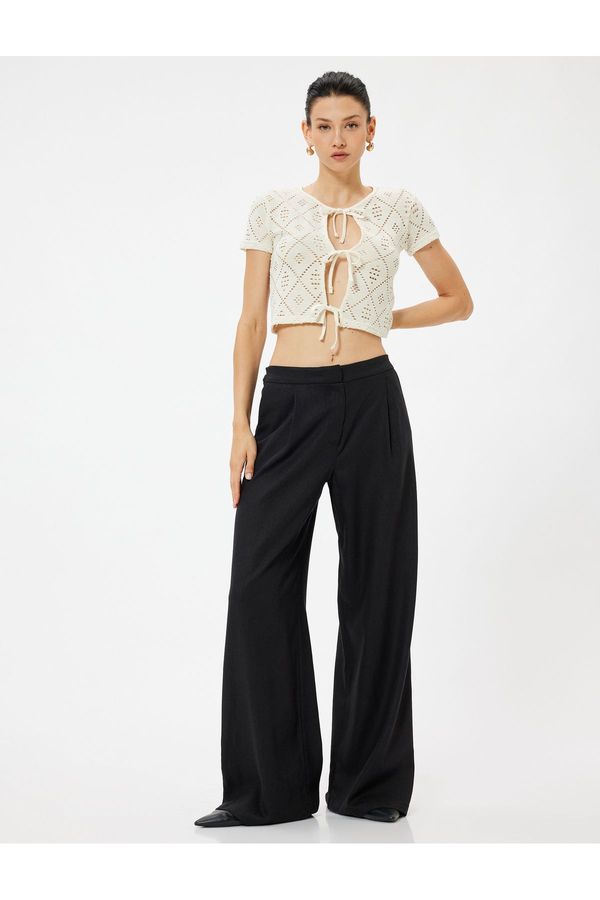 Koton Koton Linen Trousers High Waist Wide Leg Pocket Pleat Detailed