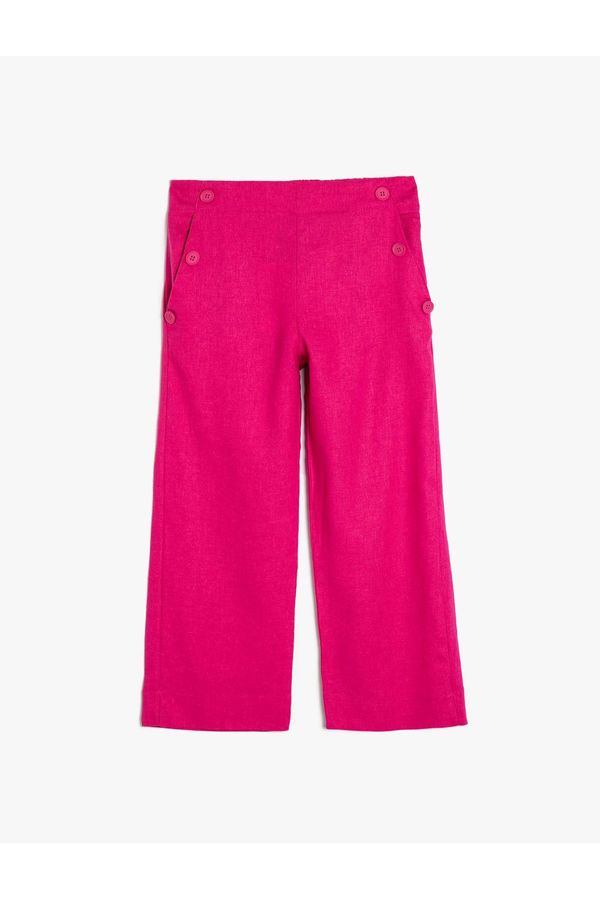 Koton Koton Linen Trousers Wide Leg Button Detailed Pockets