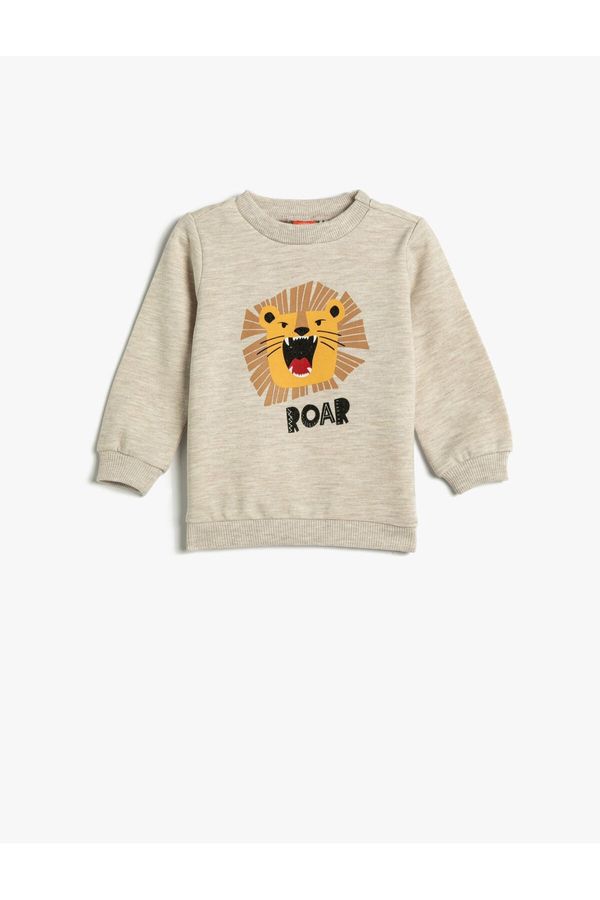 Koton Koton Lion Printed Sweatshirt Long Sleeved Crew Neck Sharding