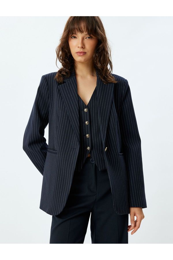 Koton Koton Long Blazer Jacket Double Breasted Reverse Collar Regular Fit