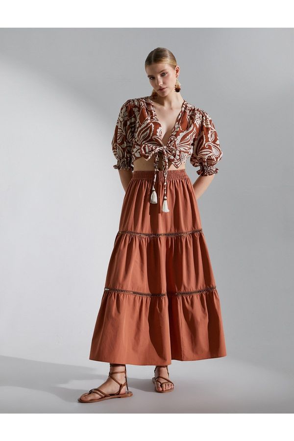 Koton Koton Long Bohemian Skirt with Elastic Waist and Cotton