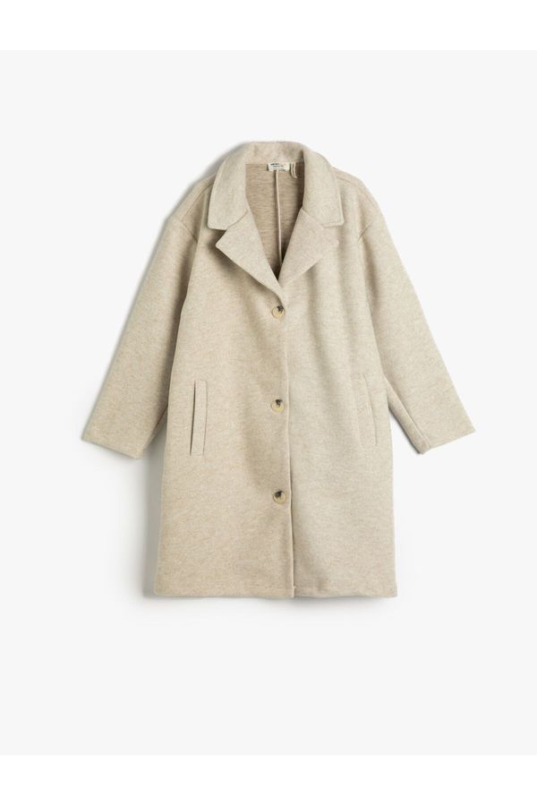 Koton Koton Long Coat Button Closure with Pocket Detail