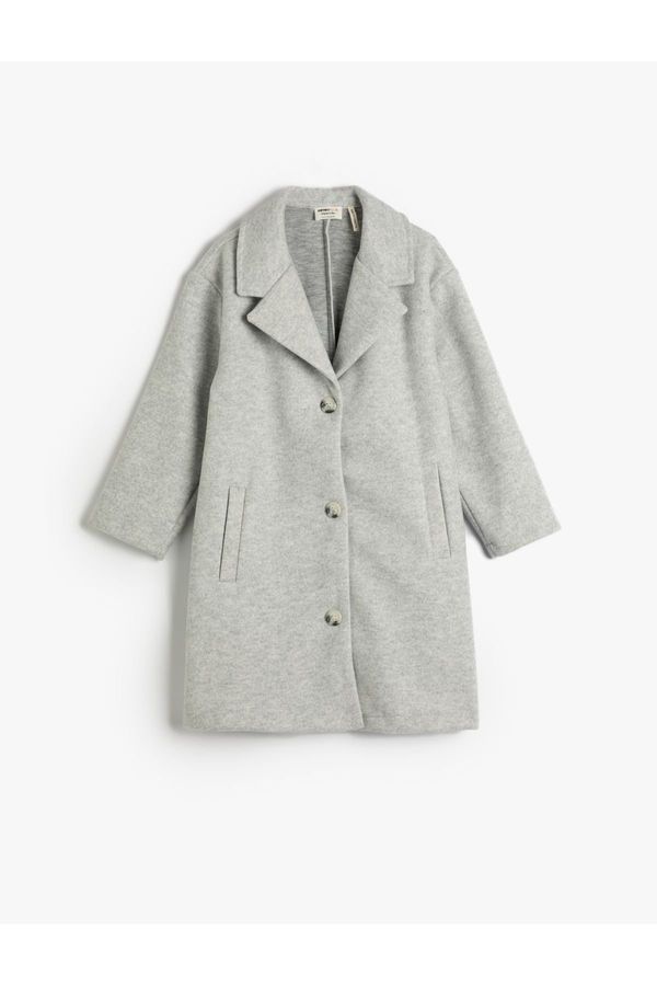 Koton Koton Long Coat Button Closure with Pocket Detail