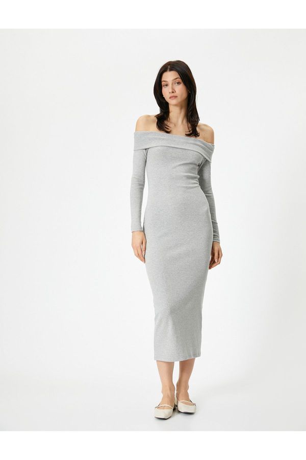 Koton Koton Long Dress Off Shoulder Long Sleeve Ribbed