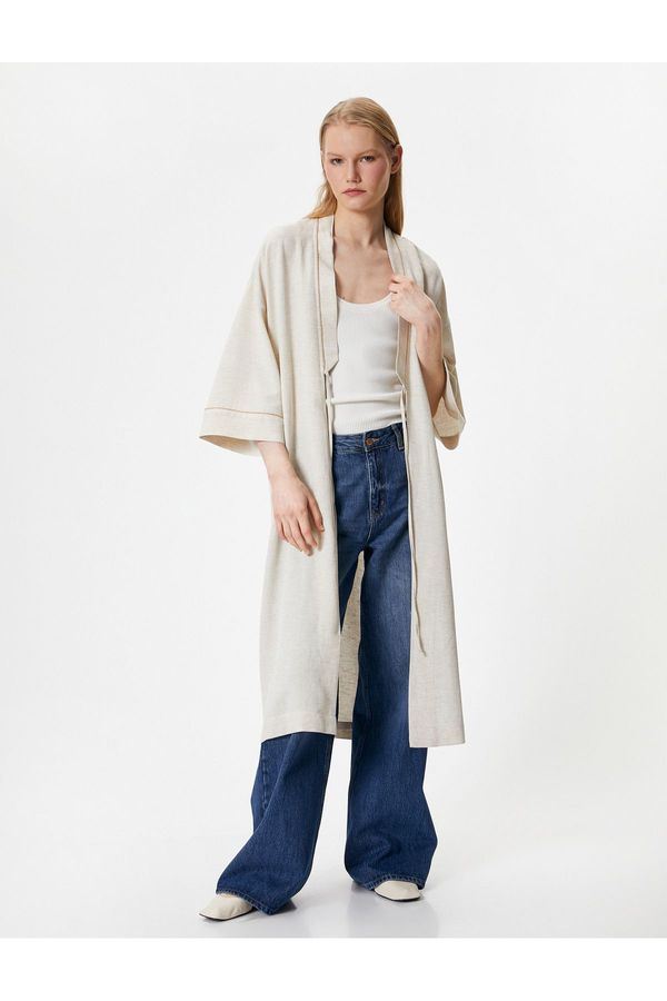 Koton Koton Long Kimono Linen and Viscose Blend Half Sleeve