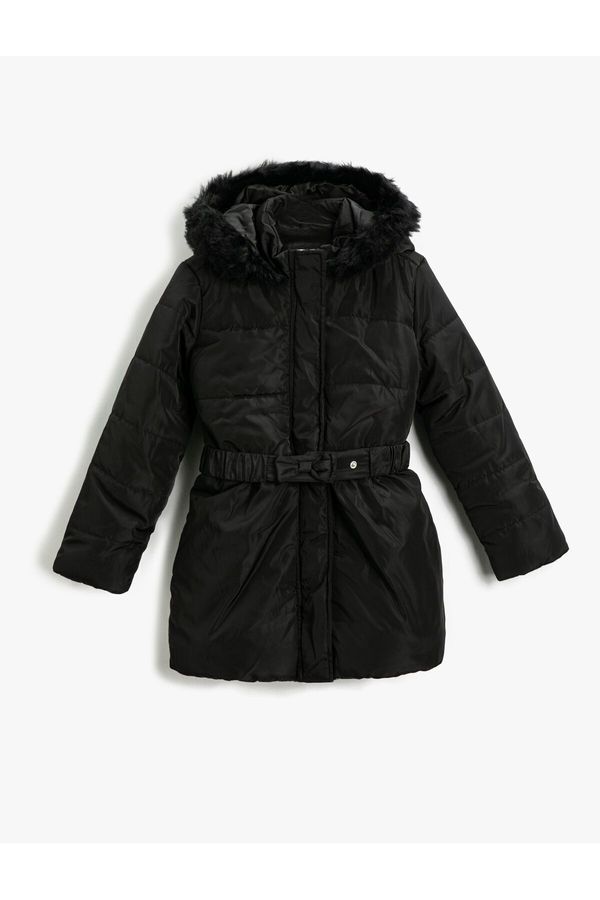 Koton Koton Long Puffer Jacket with Faux Fur Detail