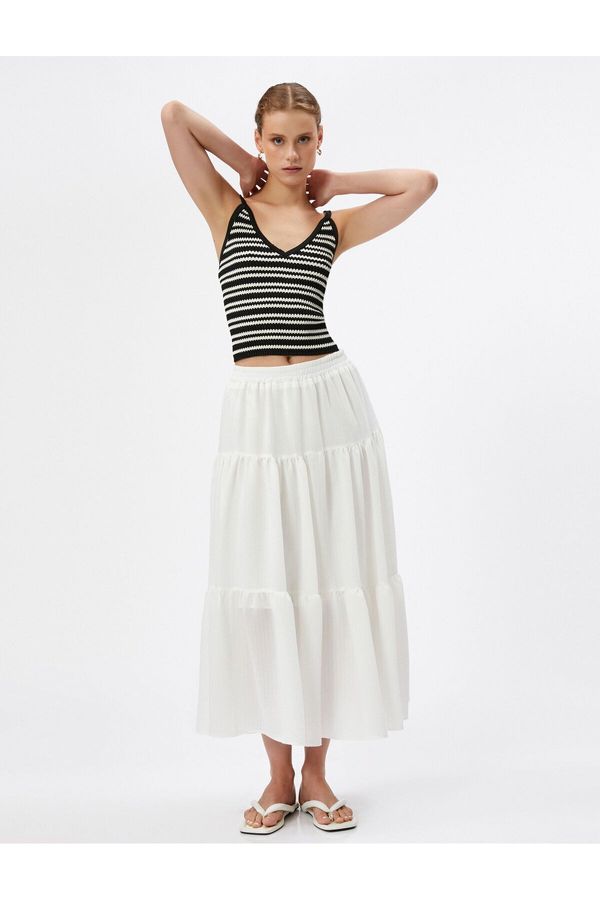 Koton Koton Long Skirt With Elastic Waist Flounce Lined Comfortable Cut