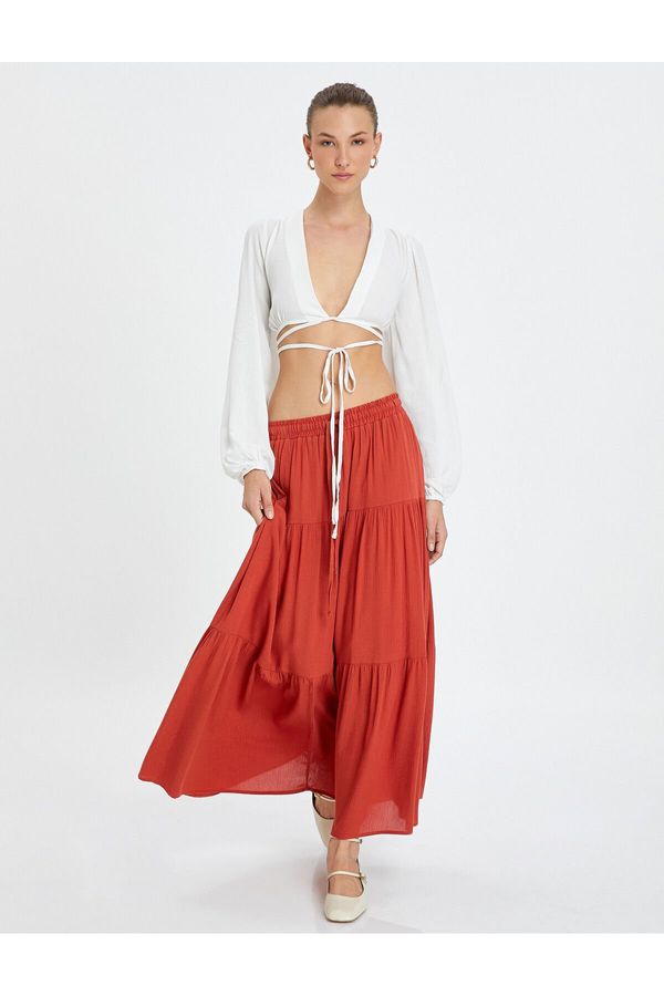 Koton Koton Long Skirt with Tie Waist and Ruffles in a Comfortable Cut
