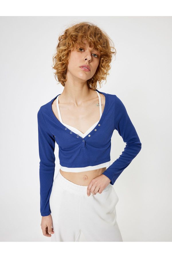 Koton Koton Long Sleeve Buttoned V Neck T-Shirt