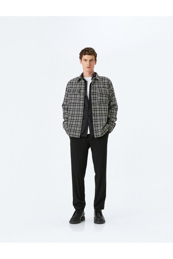 Koton Koton Long Sleeve Cover Pocket Detailed Plaid Tweed Shirt Jacket