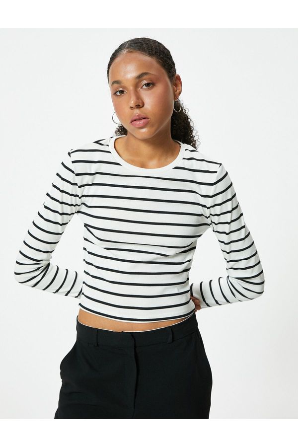 Koton Koton Long Sleeve Crop T-Shirt Crew Neck Slim Fit Cotton