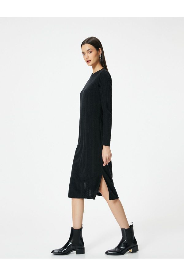 Koton Koton Long Sleeve Dress Textured Crew Neck