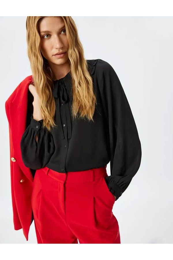 Koton Koton Long Sleeve Ruffle Wide Baby Collar Chiffon Shirt