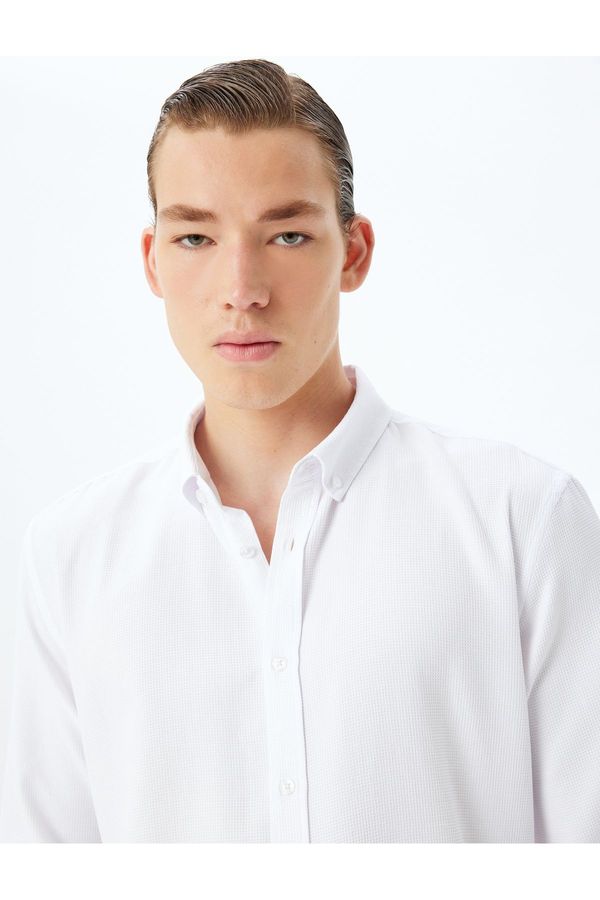 Koton Koton Long Sleeve Shirt Button Down Collar Textured Cotton Blend