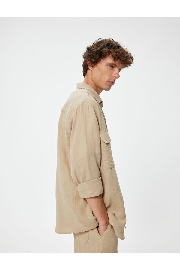 Koton Koton Long Sleeve Shirt Muslin Flap Pocket Detailed Cotton